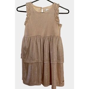 Tahari Girl Gold Shimmer Dress Size 7 Ruffle Sleeveless Tiered Party wedding